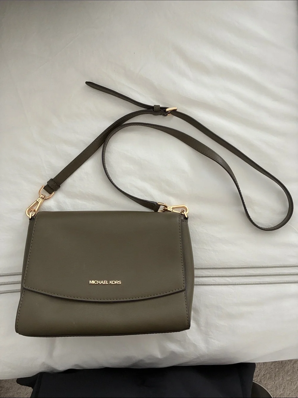 Michael Kors Olive Green Leather Crossbody with Gold Hardware